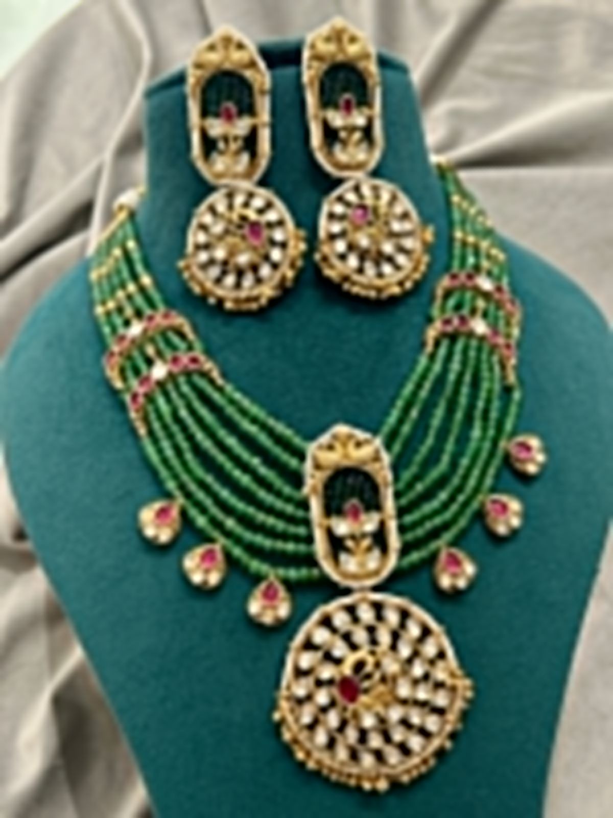 Radiant Gold-Plated Ruby & White Stone Necklace Set